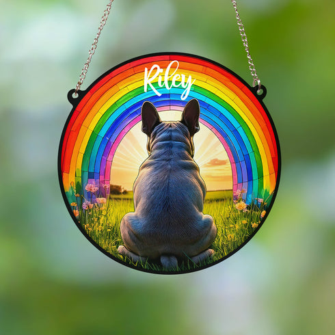 French Bulldog Grey Rainbow Bridge Personalised Stained Glass Effect Suncatcher
